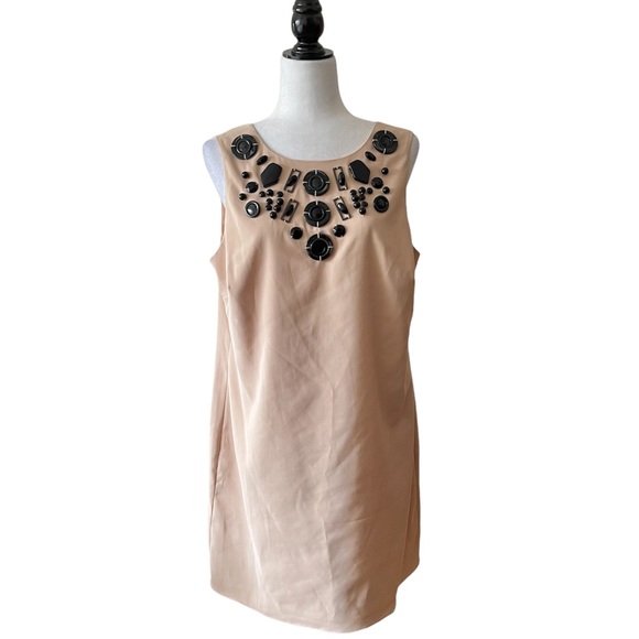 ASOS embellished stone style neckline sleeveless beige shift - Picture 1 of 9